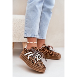 Zapatillas para mujeres con estampado de leopardo en la plataforma con decoraciones marrones marrón 2
