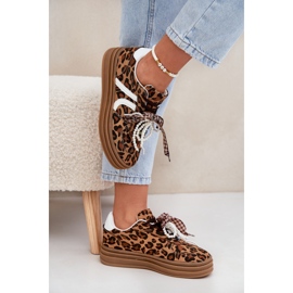 Zapatillas para mujeres con estampado de leopardo en la plataforma con decoraciones marrones marrón 5