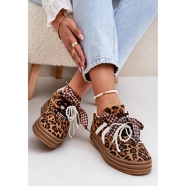 Zapatillas para mujeres con estampado de leopardo en la plataforma con decoraciones marrones marrón 6