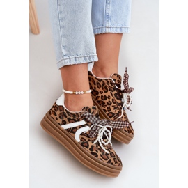 Zapatillas para mujeres con estampado de leopardo en la plataforma con decoraciones marrones marrón 7