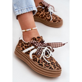 Zapatillas para mujeres con estampado de leopardo en la plataforma con decoraciones marrones marrón 8