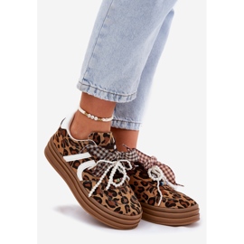 Zapatillas para mujeres con estampado de leopardo en la plataforma con decoraciones marrones marrón 1