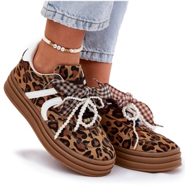 Zapatillas para mujeres con estampado de leopardo en la plataforma con decoraciones marrones marrón 9