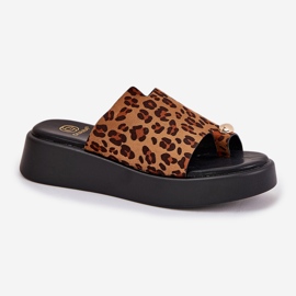 Flip fallas para mujeres en la plataforma y cuñas bajas con detalles decorativos leopardos marrones marrón 4