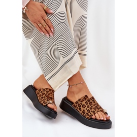 Flip fallas para mujeres en la plataforma y cuñas bajas con detalles decorativos leopardos marrones marrón 6