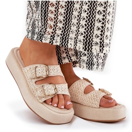 Flip fallas de mujeres en la plataforma con hebillas y trenza beige 8