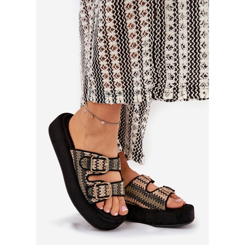 Flip fallas para mujeres en la plataforma con hebillas y trenza negra negro 1