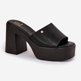Zapatillas de cuero ecológica para mujeres en el poste y la plataforma negra negro 4