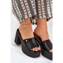Zapatillas de cuero ecológica para mujeres en el poste y la plataforma negra negro 8