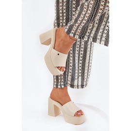 Zapatillas de cuero ecológica para mujeres en la plataforma de mendigo poste y ligero beige 3