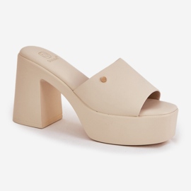 Zapatillas de cuero ecológica para mujeres en la plataforma de mendigo poste y ligero beige 4
