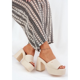 Zapatillas de cuero ecológica para mujeres en la plataforma de mendigo poste y ligero beige 7