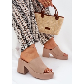 Zapatillas para mujeres en el poste y plataforma de color caqui beige 6