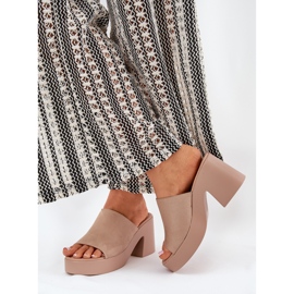 Zapatillas para mujeres en el poste y plataforma de color caqui beige 5