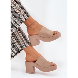 Zapatillas para mujeres en el poste y plataforma de color caqui beige 8