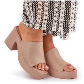 Zapatillas para mujeres en el poste y plataforma de color caqui beige 9