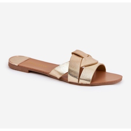 Chanclas planas para mujeres con rayas doradas entrelazadas dorado 4