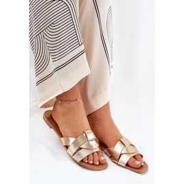 Chanclas planas para mujeres con rayas doradas entrelazadas dorado 6