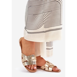 Chanclas planas para mujeres con rayas doradas entrelazadas dorado 1 Chanclas planas para mujeres con rayas doradas entrelazadas dorado 1