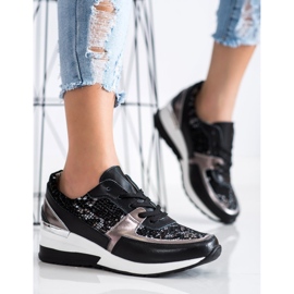 Goodin Zapatillas de cuero negras con estampado de serpiente negro 1