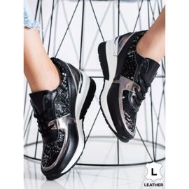 Goodin Zapatillas de cuero negras con estampado de serpiente negro 2