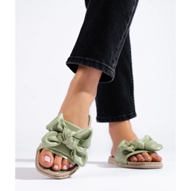 Pantuflas Eco Piel Con Lazo verde 4