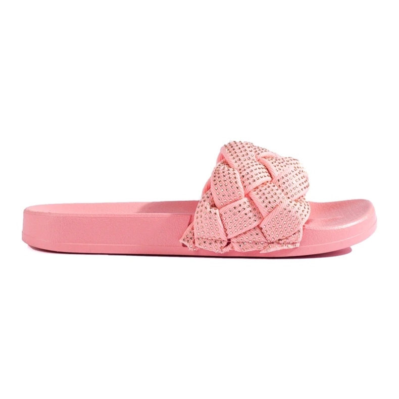 Babuchas de textil con cristales rosado 2