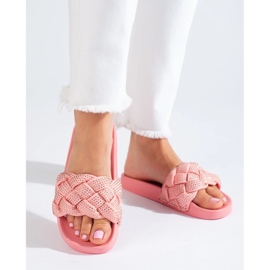 Babuchas de textil con cristales rosado 3