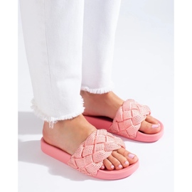 Babuchas de textil con cristales rosado 4