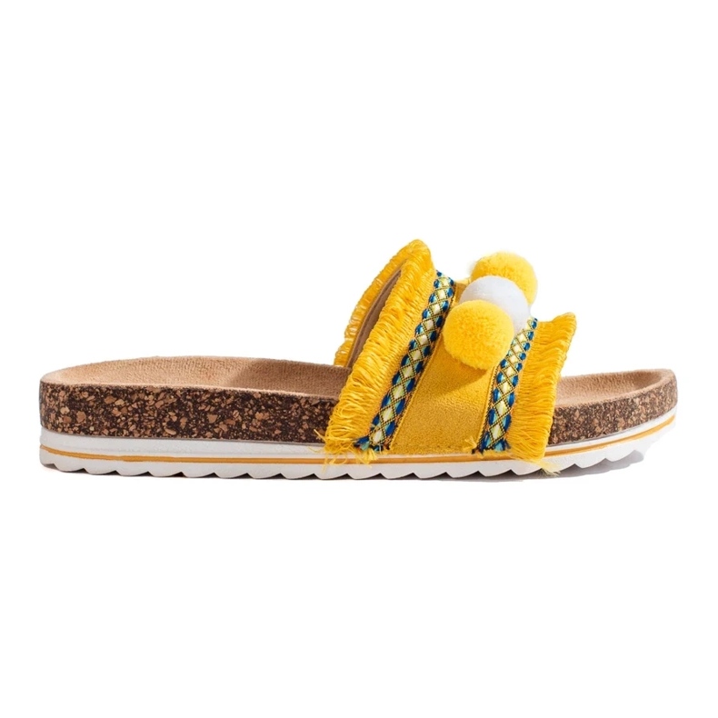 Zapatillas de moda con pompones amarillo 1