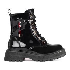 Botines lacados con cordones negro 4