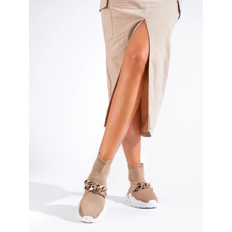 Zapatillas sin cordones con cadena marrón 1