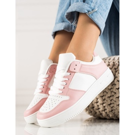 TRENDI Calzado deportivo de cuero ecológico blanco rosado 1