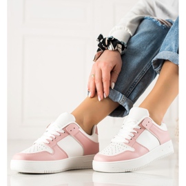 TRENDI Calzado deportivo de cuero ecológico blanco rosado 2