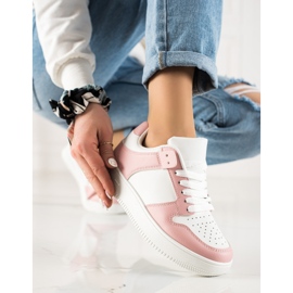 TRENDI Calzado deportivo de cuero ecológico blanco rosado 3