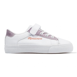 Zapatillas deportivas infantiles blancas con purpurina rosa. blanco 1
