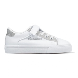 Deportivas infantiles blancas con purpurina plateada. blanco 2