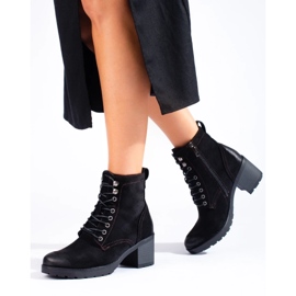 W. Potocki Botines de mujer con cordones Potocki de ante ecológico negro 4