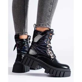Zapatos obreros de mujer negros con suela gruesa. 3