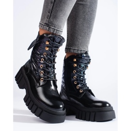 Zapatos obreros de mujer negros con suela gruesa. 4