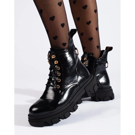 Botines de mujer de charol con suela gruesa. negro 3