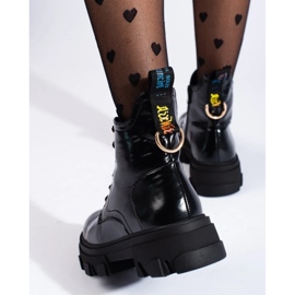 Botines de mujer de charol con suela gruesa. negro 1