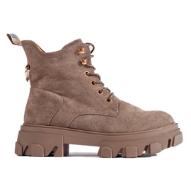 Botines de mujer de ante con suela gruesa. beige 1