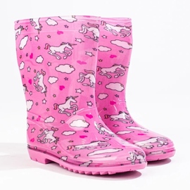 Botas de agua altas de niña con estampado rosa rosado 3