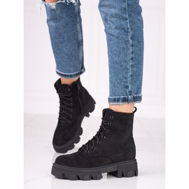 Botines de mujer con cordones fabricados en ante ecológico negro 2