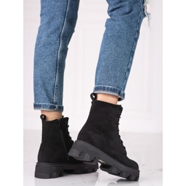 Botines de mujer con cordones fabricados en ante ecológico negro 3