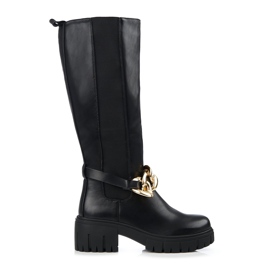 Botas de mujer negras con suela gruesa fabricadas en piel ecológica. negro 4
