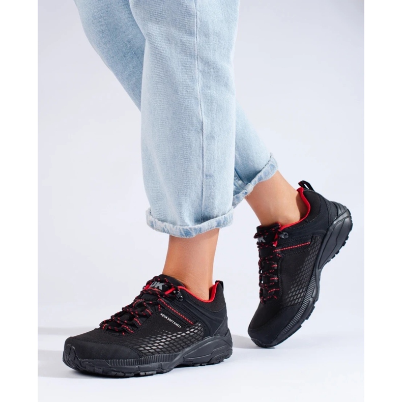 Zapatos de trekking de mujer con suela gruesa DK, negros y rojos 2