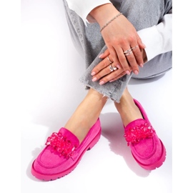Mocasines mujer de ante con cristales rosas rosado 1
