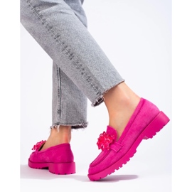 Mocasines mujer de ante con cristales rosas rosado 3